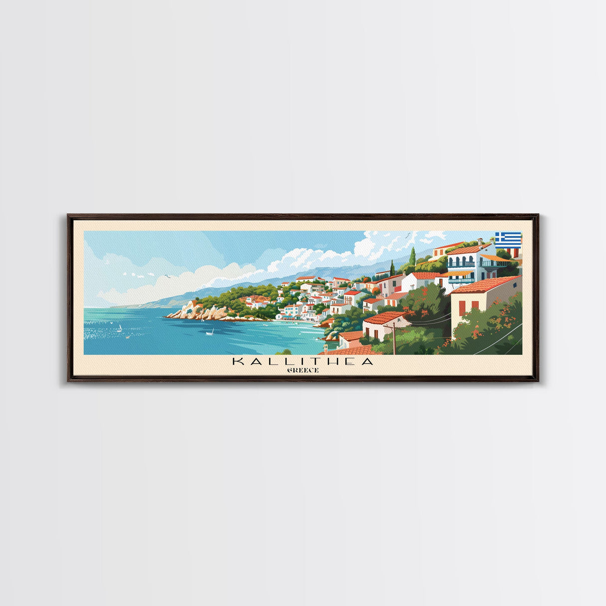 Kallithea Greece Travel Art, City Art, Framed Canvas Print or Metal Wall Art, Europe Travel Poster, Panoramic Wall Art, Extra Wide Wall Art