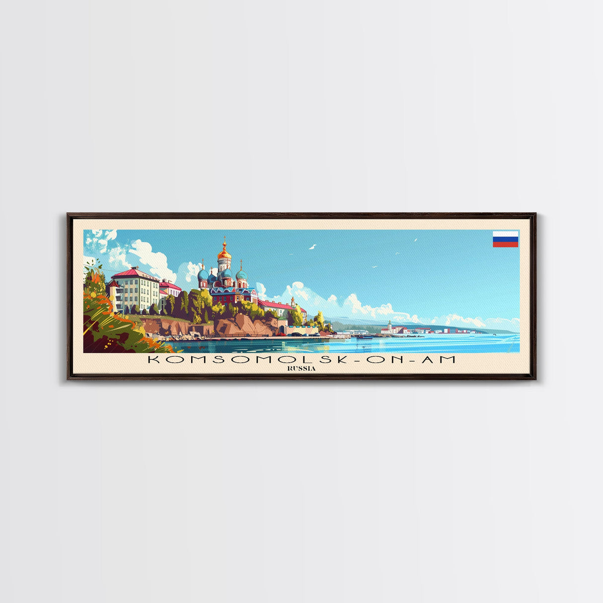 Komsomolsk on Amur Russia Travel Art, City Art, Framed Canvas Print or Metal Wall Art, Europe Travel Poster, Panoramic Wall Art, Extra Wide Wall Art