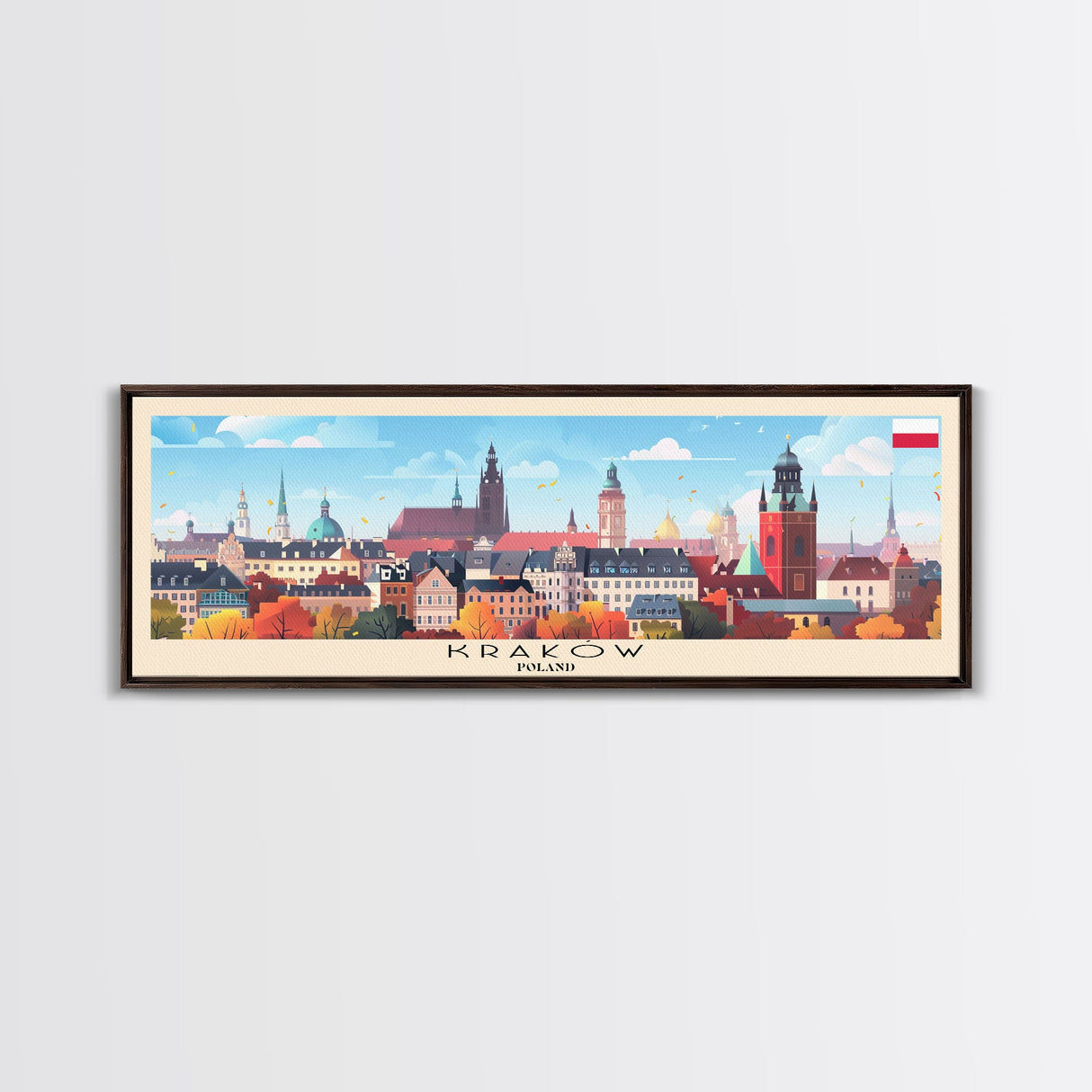 Krakow Poland Travel Art, City Art, Framed Canvas Print or Metal Wall Art, Europe Travel Poster, Panoramic Wall Art, Extra Wide Wall Art