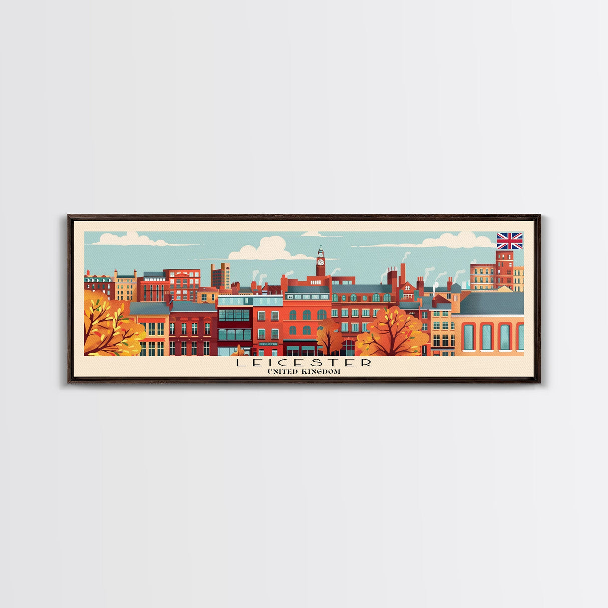 Leicester United Kingdom Travel Art, City Art, Framed Canvas Print or Metal Wall Art, Europe Travel Poster, Panoramic Wall Art, Extra Wide Wall Art