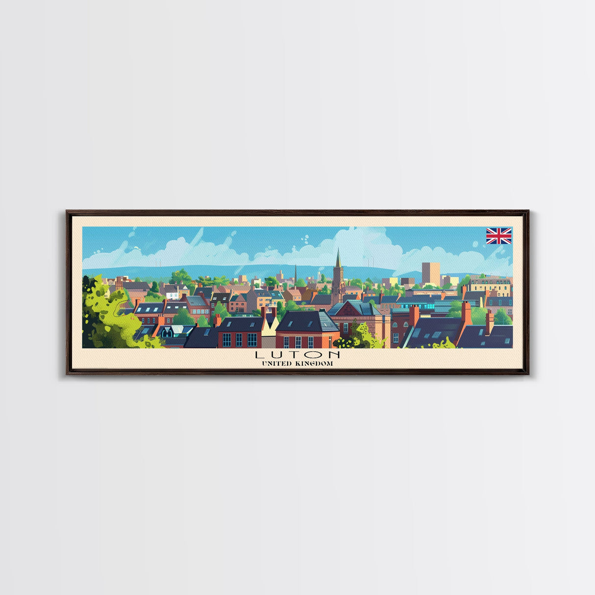 Luton United Kingdom Travel Art, City Art, Framed Canvas Print or Metal Wall Art, Europe Travel Poster, Panoramic Wall Art, Extra Wide Wall Art