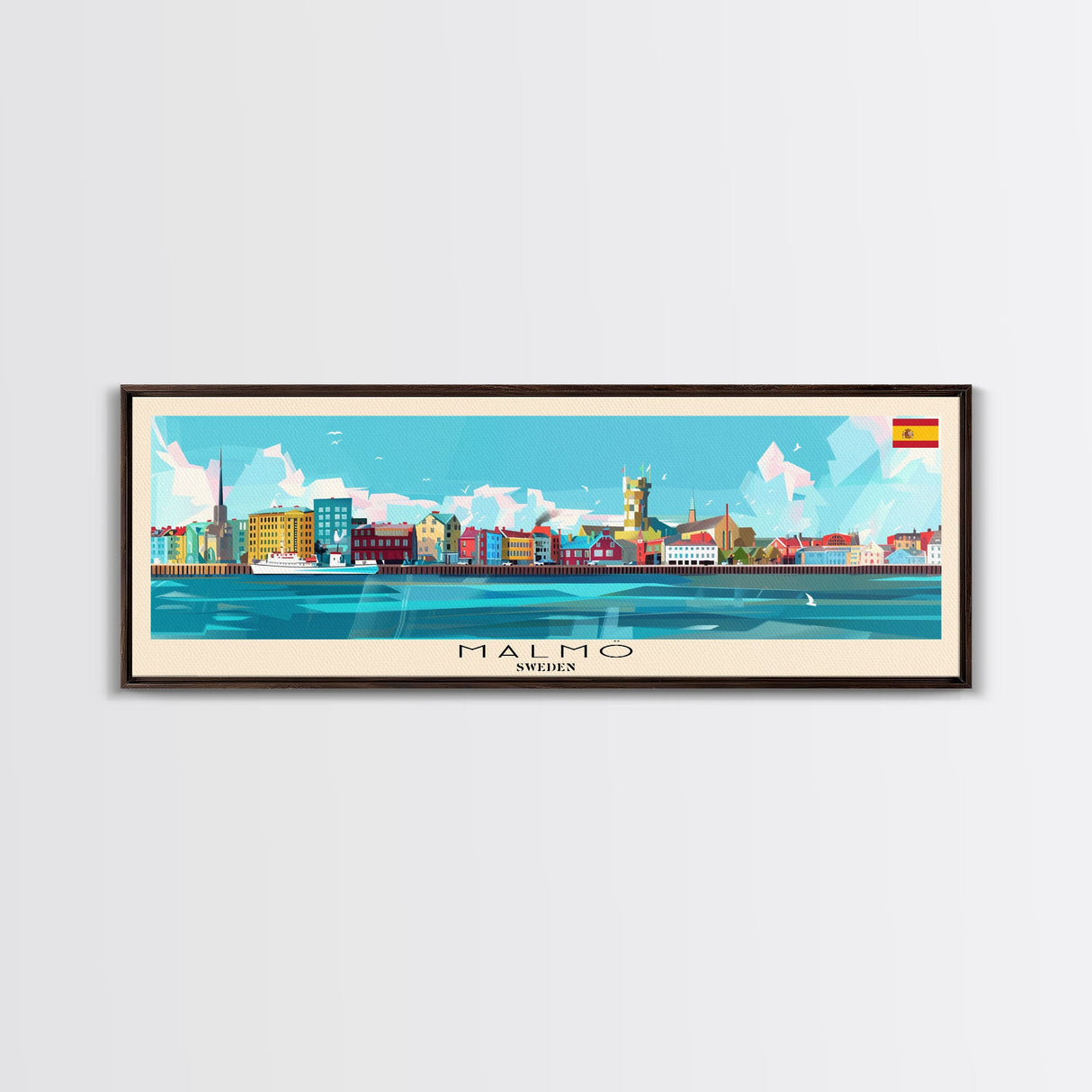 Malmo Sweden Travel Art, City Art, Framed Canvas Print or Metal Wall Art, Europe Travel Poster, Panoramic Wall Art, Extra Wide Wall Art