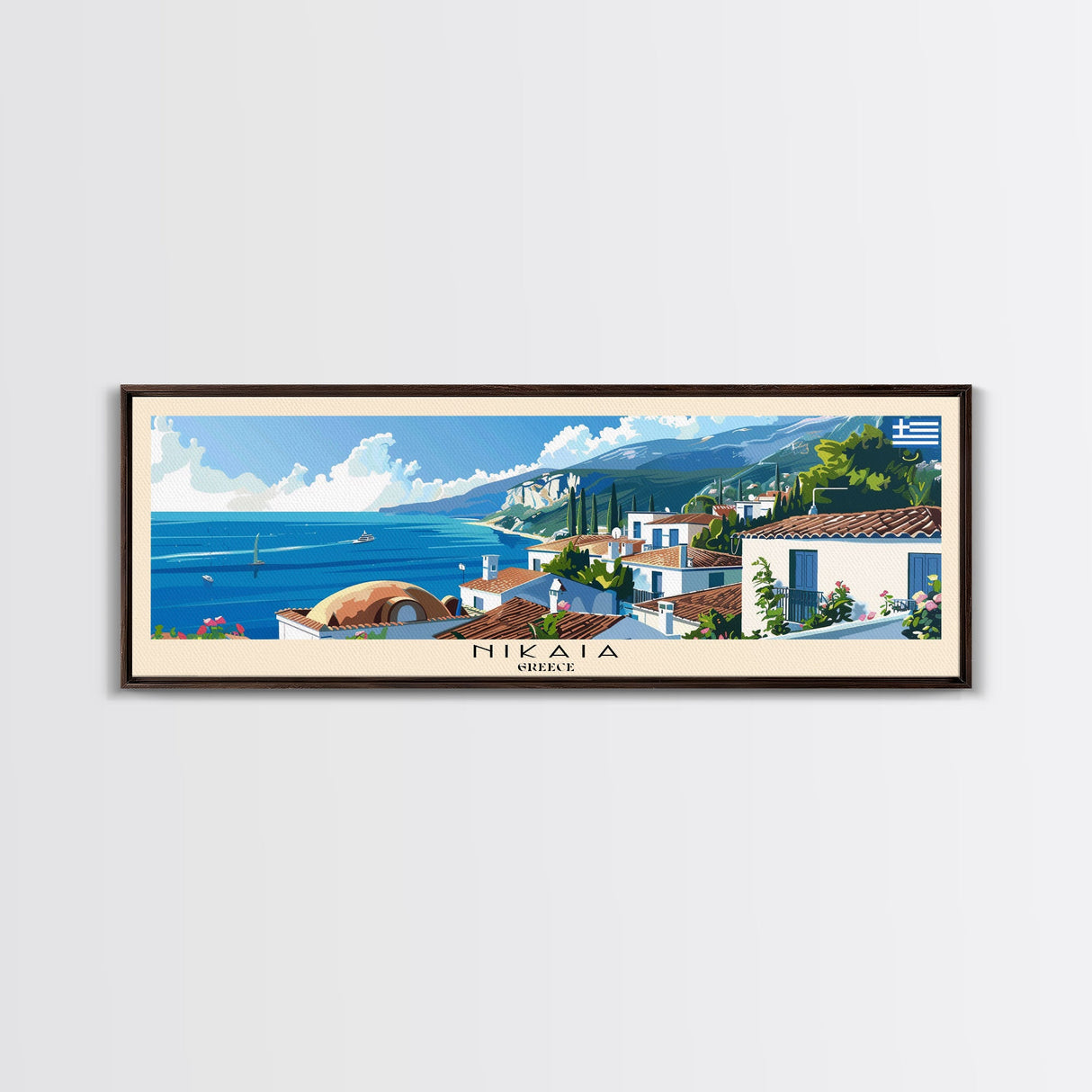 Nikaia Greece Wall Art, Panoramic Travel Poster, Panoramic Framed Canvas Print, City Wall Art, Wall Hanging Home Decor, Travel Art