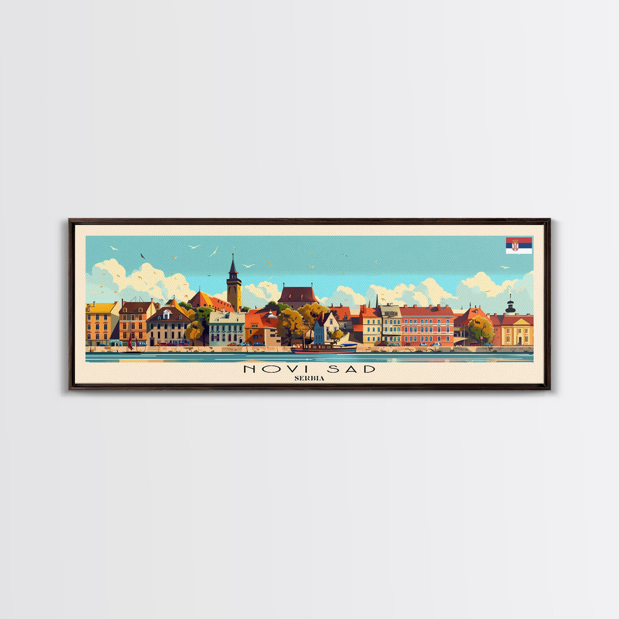 Novi Sad Serbia Travel Art, City Art, Framed Canvas Print or Metal Wall Art, Europe Travel Poster, Panoramic Wall Art, Extra Wide Wall Art