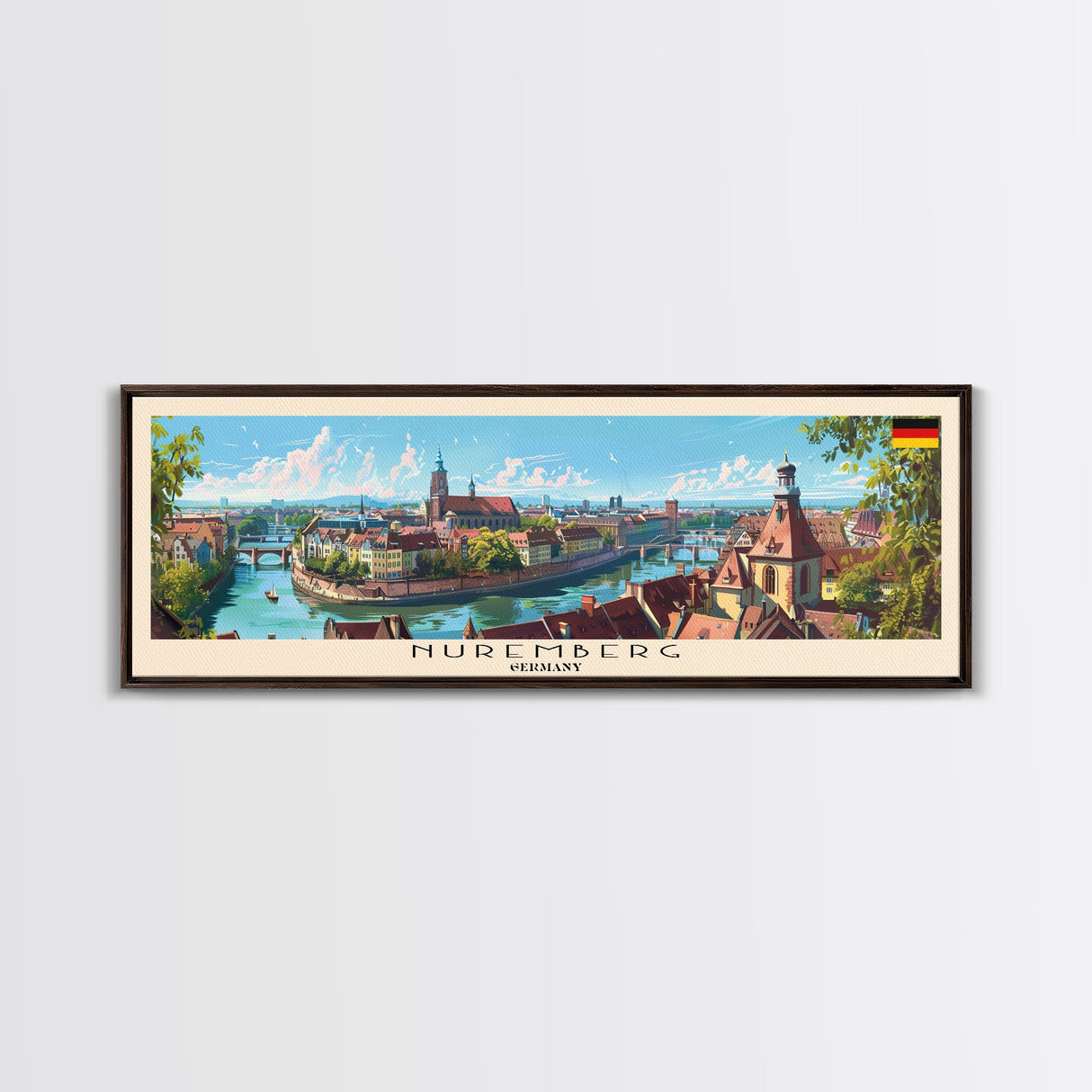 Nuremberg Germany Travel Art, City Art, Framed Canvas Print or Metal Wall Art, Europe Travel Poster, Panoramic Wall Art, Extra Wide Wall Art