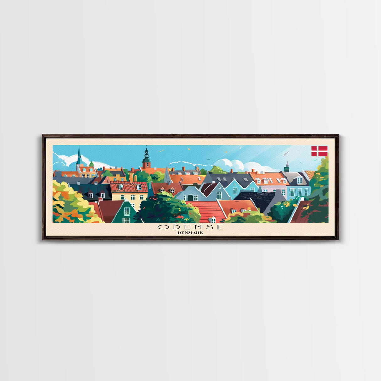 Odense Denmark Wall Art, Panoramic Travel Poster, Panoramic Framed Canvas Print, City Wall Art, Wall Hanging Home Decor, Travel Art