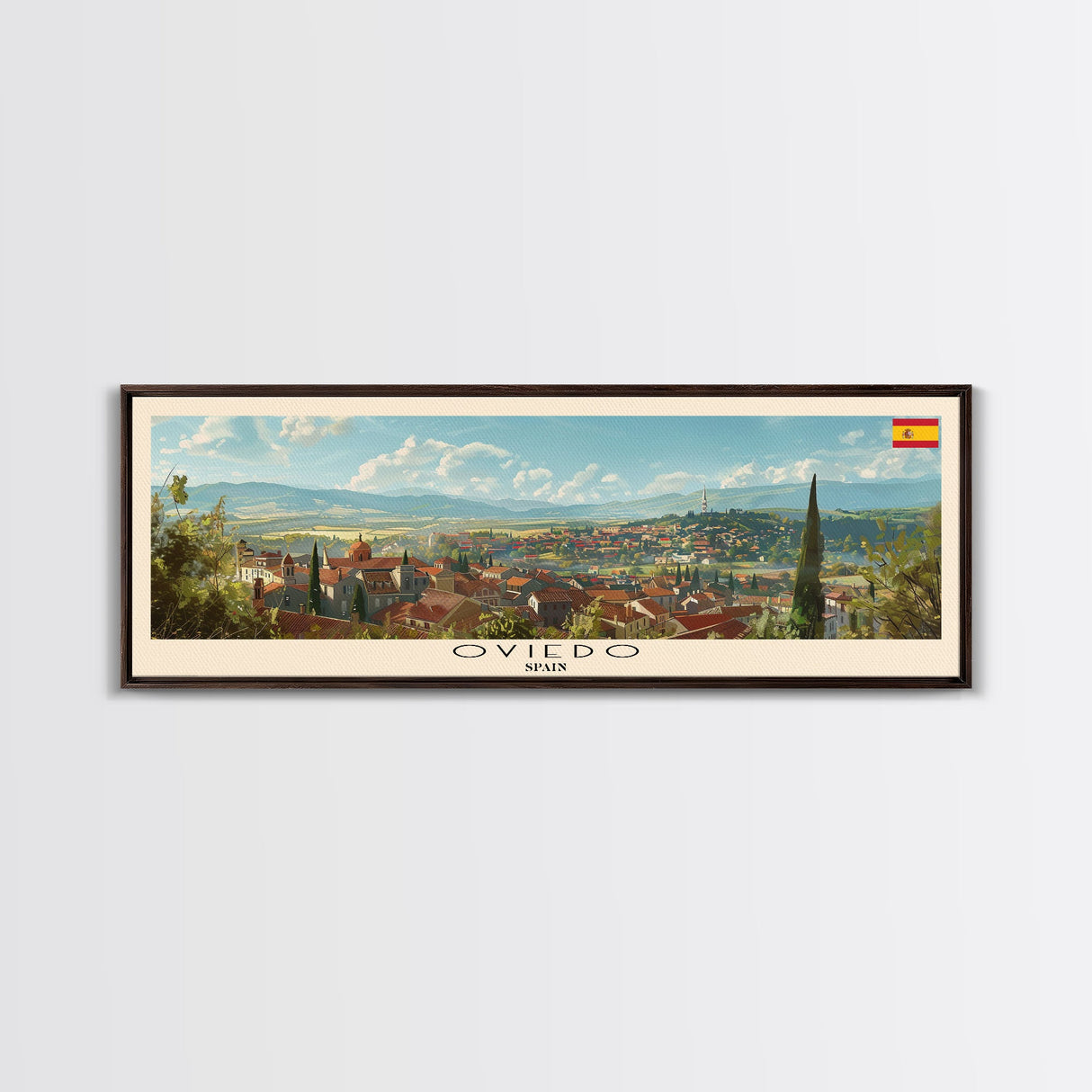 Oviedo Spain Travel Art, City Art, Framed Canvas Print or Metal Wall Art, Europe Travel Poster, Panoramic Wall Art, Extra Wide Wall Art