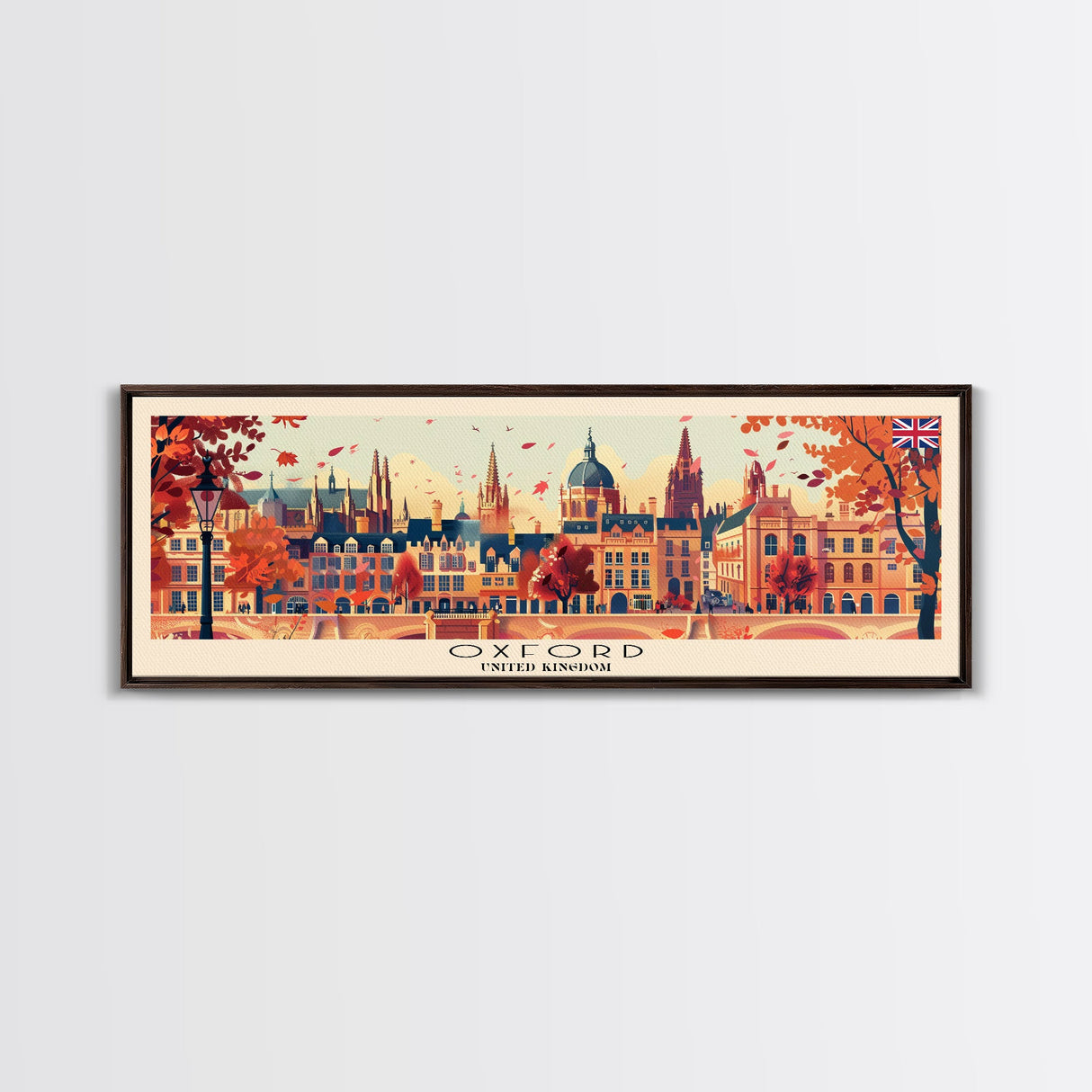 Oxford United Kingdom Panoramic Travel Poster, Framed Canvas Print or Metal Wall Art, Travel Art, Home Decor, Panoramic Painting, Midcentury Art