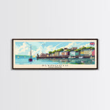 Plymouth United Kingdom Panoramic Travel Poster, Framed Canvas Print or Metal Wall Art, Travel Art, Home Decor, Panoramic Painting, Midcentury Art