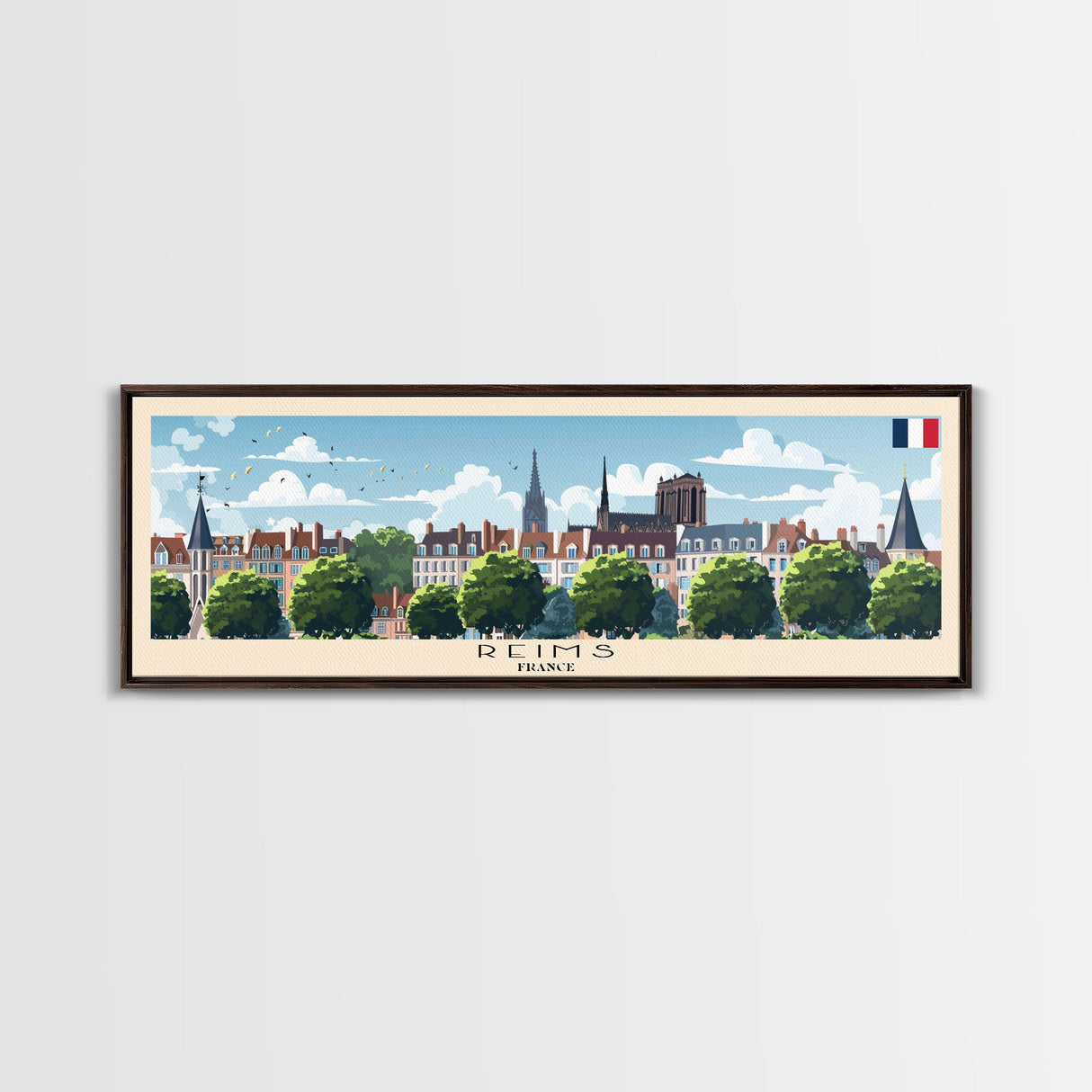 Reims France Travel Art, City Art, Framed Canvas Print or Metal Wall Art, Europe Travel Poster, Panoramic Wall Art, Extra Wide Wall Art