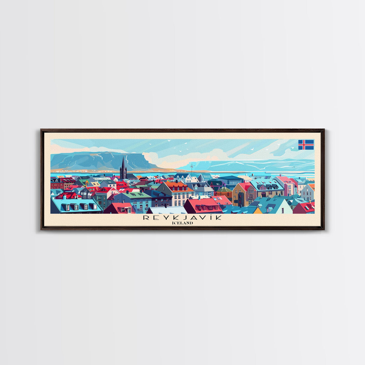 Reykjavik Iceland Wall Art, Panoramic Travel Poster, Panoramic Framed Canvas Print, City Wall Art, Wall Hanging Home Decor, Travel Art