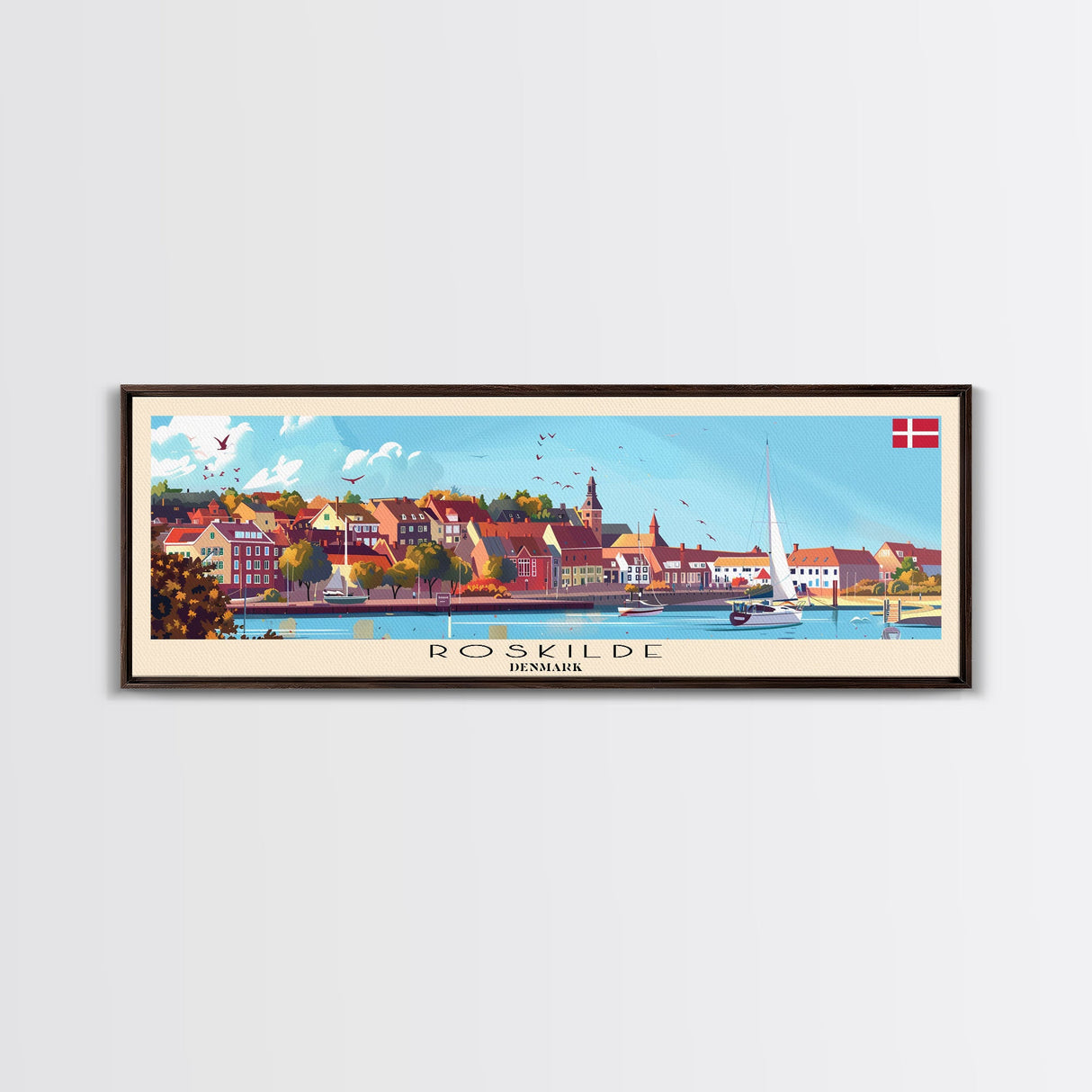 Roskilde Denmark Travel Art, City Art, Framed Canvas Print or Metal Wall Art, Europe Travel Poster, Panoramic Wall Art, Extra Wide Wall Art