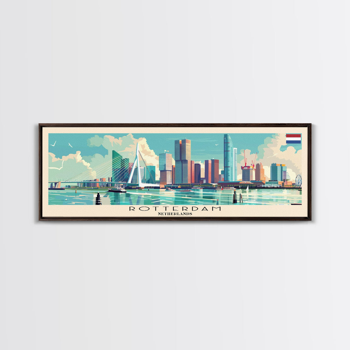 Rotterdam Netherlands Wall Art, Panoramic Travel Poster, Panoramic Framed Canvas Print, City Wall Art, Wall Hanging Home Decor, Travel Art