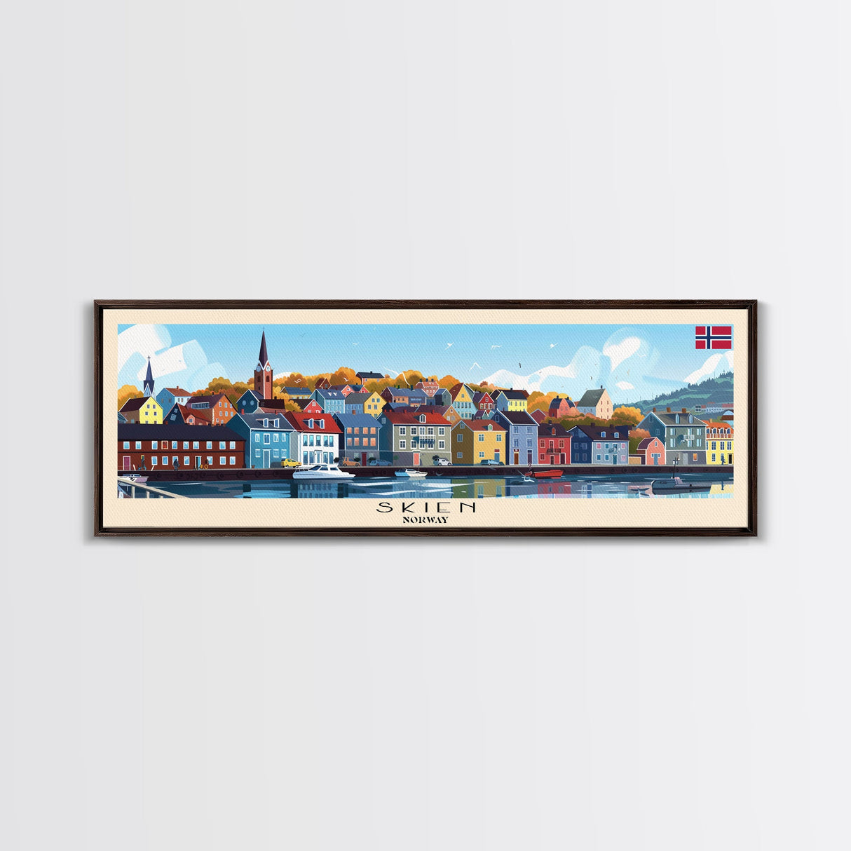 Skien Norway Travel Art, City Art, Framed Canvas Print or Metal Wall Art, Europe Travel Poster, Panoramic Wall Art, Extra Wide Wall Art