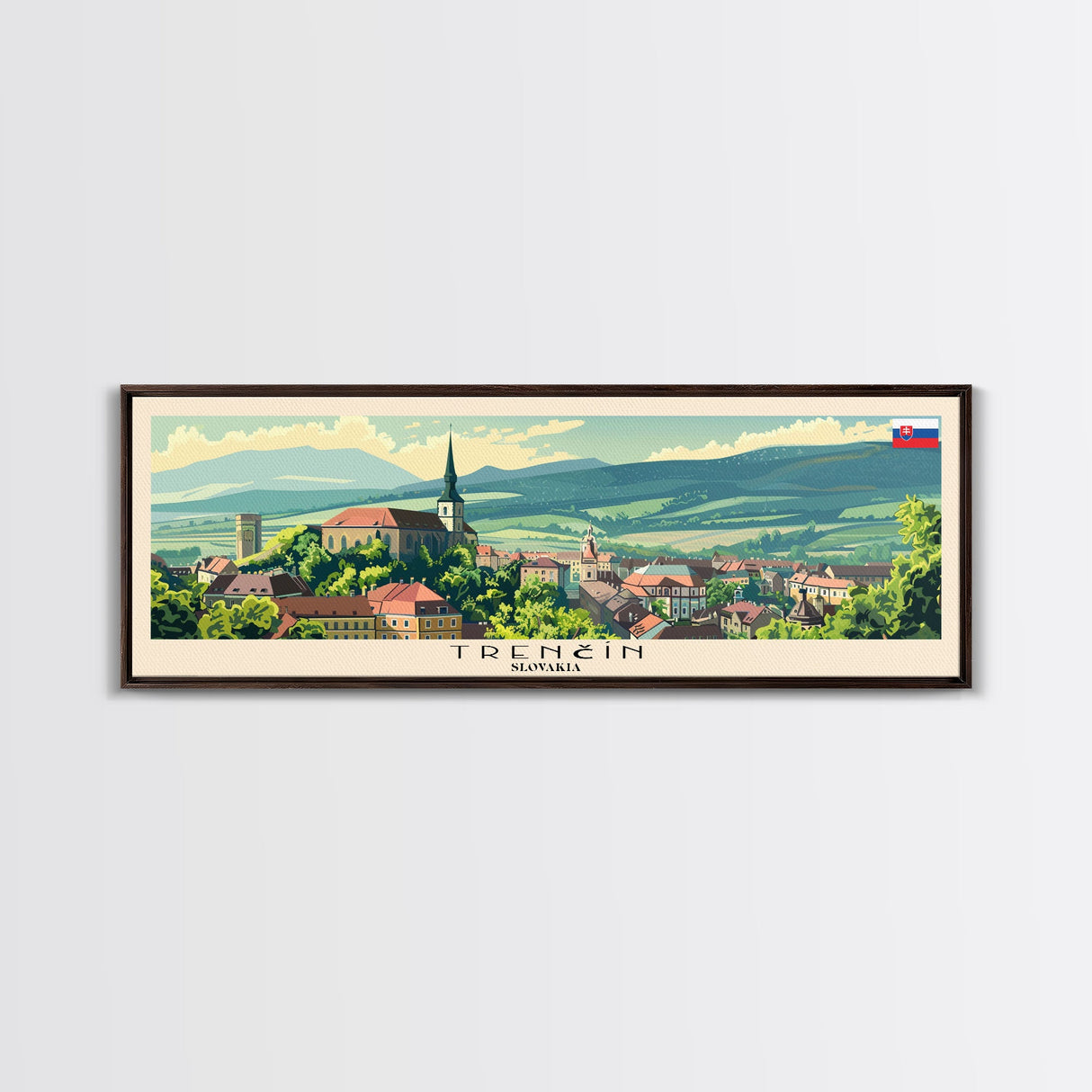 Trencin Slovakia Travel Art, City Art, Framed Canvas Print or Metal Wall Art, Europe Travel Poster, Panoramic Wall Art, Extra Wide Wall Art