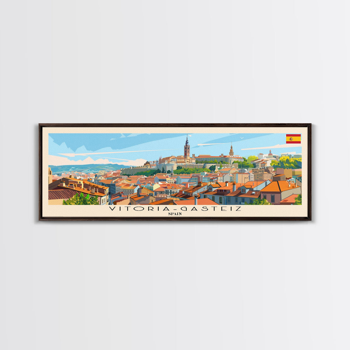 Vitoria Gasteiz Spain Travel Art, City Art, Framed Canvas Print or Metal Wall Art, Europe Travel Poster, Panoramic Wall Art, Extra Wide Wall Art