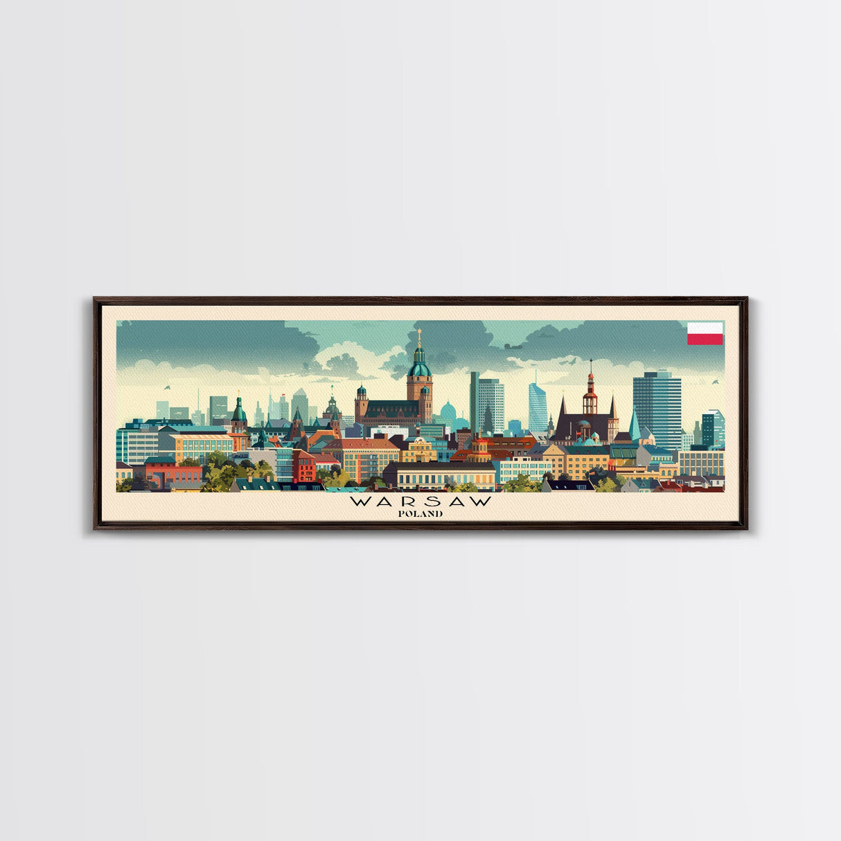 Warsaw Poland Travel Art, City Art, Framed Canvas Print or Metal Wall Art, Europe Travel Poster, Panoramic Wall Art, Extra Wide Wall Art