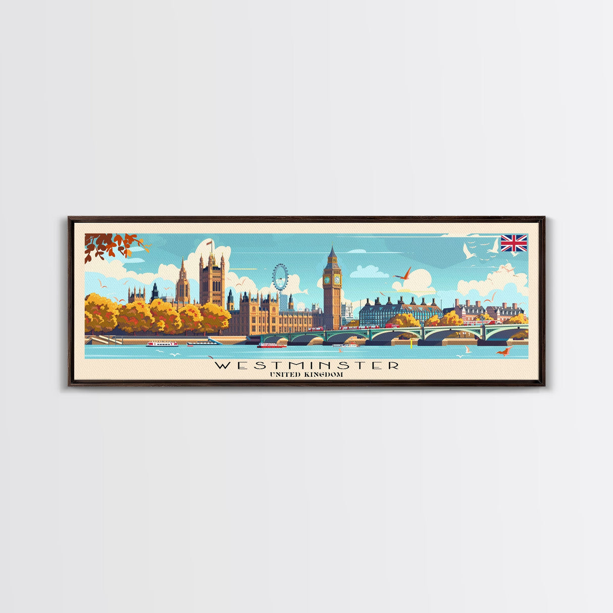 Westminster United Kingdom Wall Art, Panoramic Travel Poster, Panoramic Framed Canvas Print, City Wall Art, Wall Hanging Home Decor, Travel Art