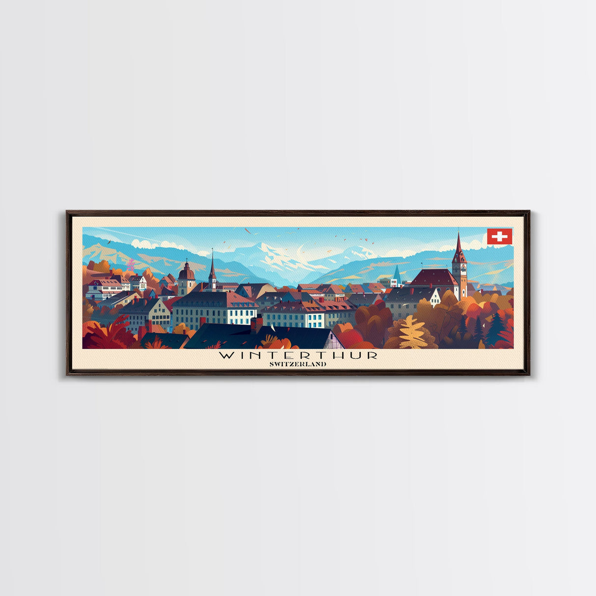 Winterthur Switzerland Travel Art, City Art, Framed Canvas Print or Metal Wall Art, Europe Travel Poster, Panoramic Wall Art, Extra Wide Wall Art