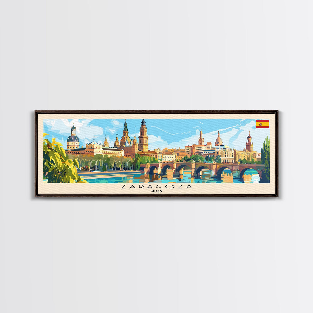 Zaragoza Spain Wall Art, Panoramic Travel Poster, Panoramic Framed Canvas Print, City Wall Art, Wall Hanging Home Decor, Travel Art