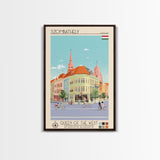 Szombathely Hungary Travel Poster Framed Canvas Print, Midcentury Modern Art, Pop Art Wall Decor, Living Room Art, Scenic Wall Art