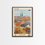 Tallinn Estonia Travel Poster Framed Canvas Print, Midcentury Modern Art, Pop Art Wall Decor, Living Room Art, Home Decoration