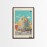 Ulyanovsk Russia Travel Poster Framed Canvas Print, Midcentury Modern Art, Pop Art Wall Decor, Living Room Art, Scenic Wall Art