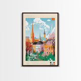 Uppsala Sweden Travel Poster Framed Canvas Print, Midcentury Modern Art, Pop Art Wall Decor, Living Room Art, Home Decoration