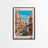 Valencia Spain Travel Poster Framed Canvas Print, Midcentury Modern Art, Pop Art Wall Decor, Living Room Art, Vacation Gift