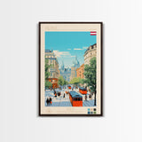 Vienna Austria Travel Poster Framed Canvas Print, Midcentury Modern Art, Pop Art Wall Decor, Living Room Art, Scenic Wall Art