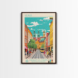 Vilnius Lithuania Travel Poster Framed Canvas Print, Midcentury Modern Art, Pop Art Wall Decor, Living Room Art, Home Decoration