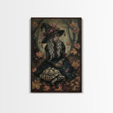 Witch with Turtle in Autumn Forest - Halloween Wall Art - Spooky Home Decor - Unique Witch Painting - Halloween Gift for Nature Lovers