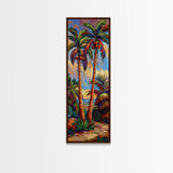 Abstract Canvas Painting of Beach Landscape, Palm Tree Art Print, Tall and Narrow Canvas Art of Ocean, Beachy Wall Art for Living Room