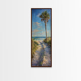 Modern Long and Narrow Coastal Art Print for Beach House, Beach Landscape Printed Canvas Art, Palm Tree Wall Art, Ocean Art for Living Room