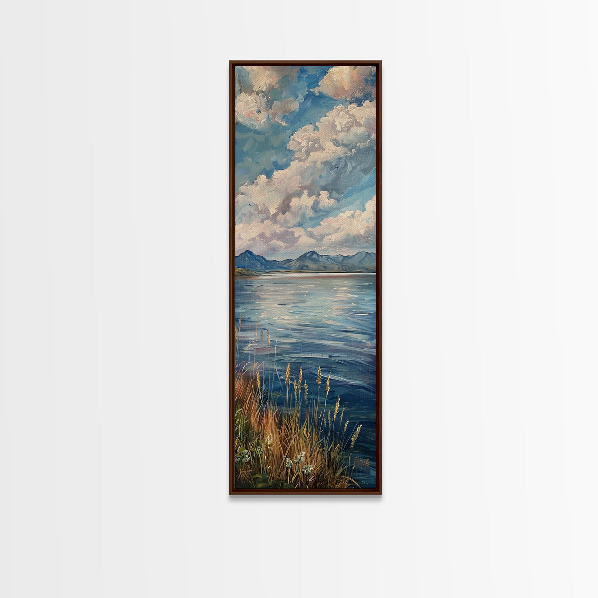 Ocean Landscape Acrylic Canvas Painting Framed, Modern Coastal Art, Vertical Framed Beach Art, Tall and Narrow Wall Art for Living Room