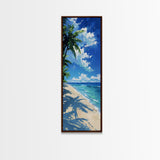 Crystal Clear Waters And Palm Trees On A Sandy Beach Skinny Art Framed Canvas Print For Bedroom Or Guest Room Decor