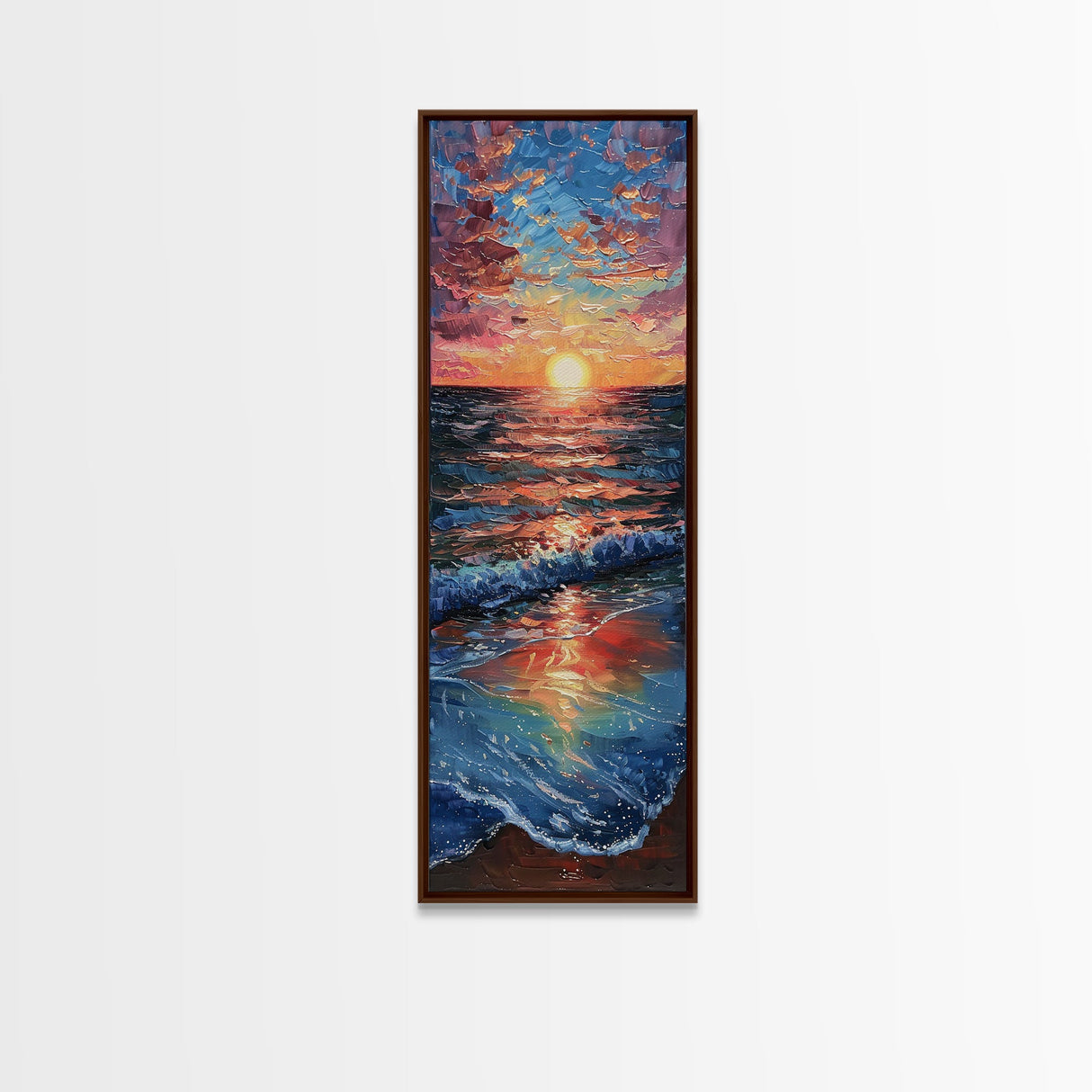 Ocean Sunset Canvas Print - Framed Canvas Print, Skinny Tall Art, Coastal Landscape Wall Art, Living Room Decor, Sunset Painting for Home