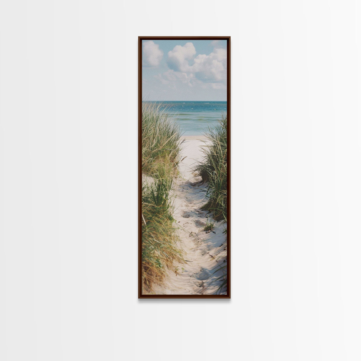 Tranquil Beach Path Art - Framed Canvas Print, Skinny Tall Art, Coastal Landscape Wall Art, Living Room Decor, Bedroom Art, Beach Pathway Painting