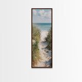 Tranquil Beach Path Art - Framed Canvas Print, Skinny Tall Art, Coastal Landscape Wall Art, Living Room Decor, Bedroom Art, Beach Pathway Painting