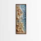 Seashells and Starfish Beach Art - Framed Canvas Print, Skinny Tall Art, Coastal Wall Art, Living Room Decor, Bedroom Art, Seashell Painting