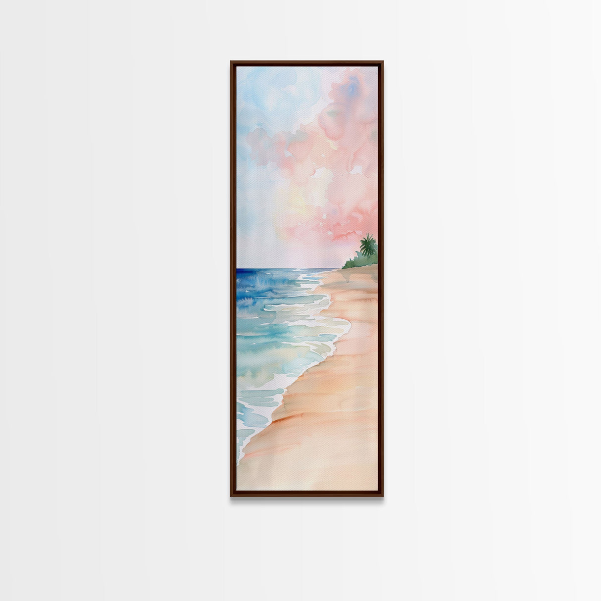 Soft Beach Pastel Scene - Framed Canvas Print, Farmhouse Art, Boho Art, Skinny Art, Tall Art, Living Room Decor, Coastal Wall Art for Home Decor