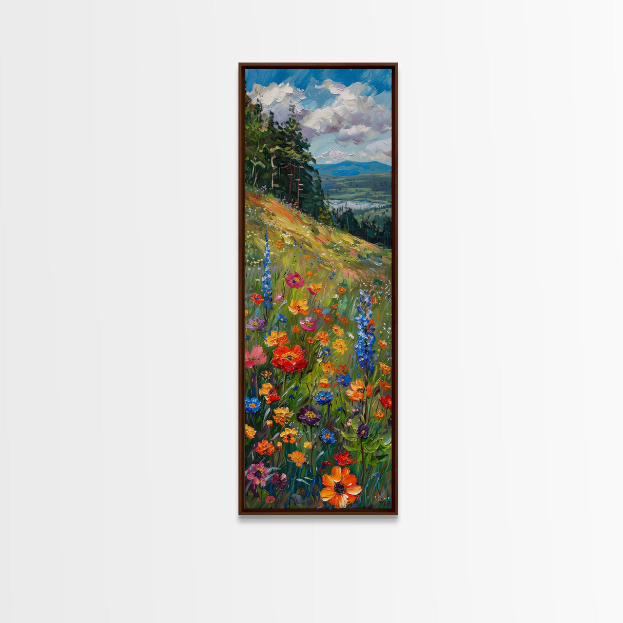 Wildflowers In Bloom, Framed Canvas Print, Skinny Panoramic Landscape Painting, Beautiful Wall Art, Gift Idea For Her, Housewarming