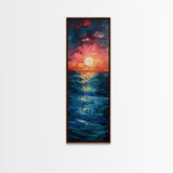 Serene Coastal Sunset Warm Ocean Minimalist Wall Art Framed Canvas Print Tall Art Japanese Style Art