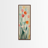 Abstract Tulips, Pastel Colors, Japanese Art, Skinny Art, Tall Art, Framed Canvas Print, Ukiyo-e Style