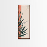 Skinny Art Abstract Greenery In Japanese Style Wood Block Print Subtle Tones On Framed Canvas Print, Tall Art Ukiyo-e