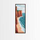 Scenic Coastal Cliffs With Ocean Waves Ukiyo-e Art Japanese Style Framed Canvas Print Tall Art Skinny Art Wood Block Print