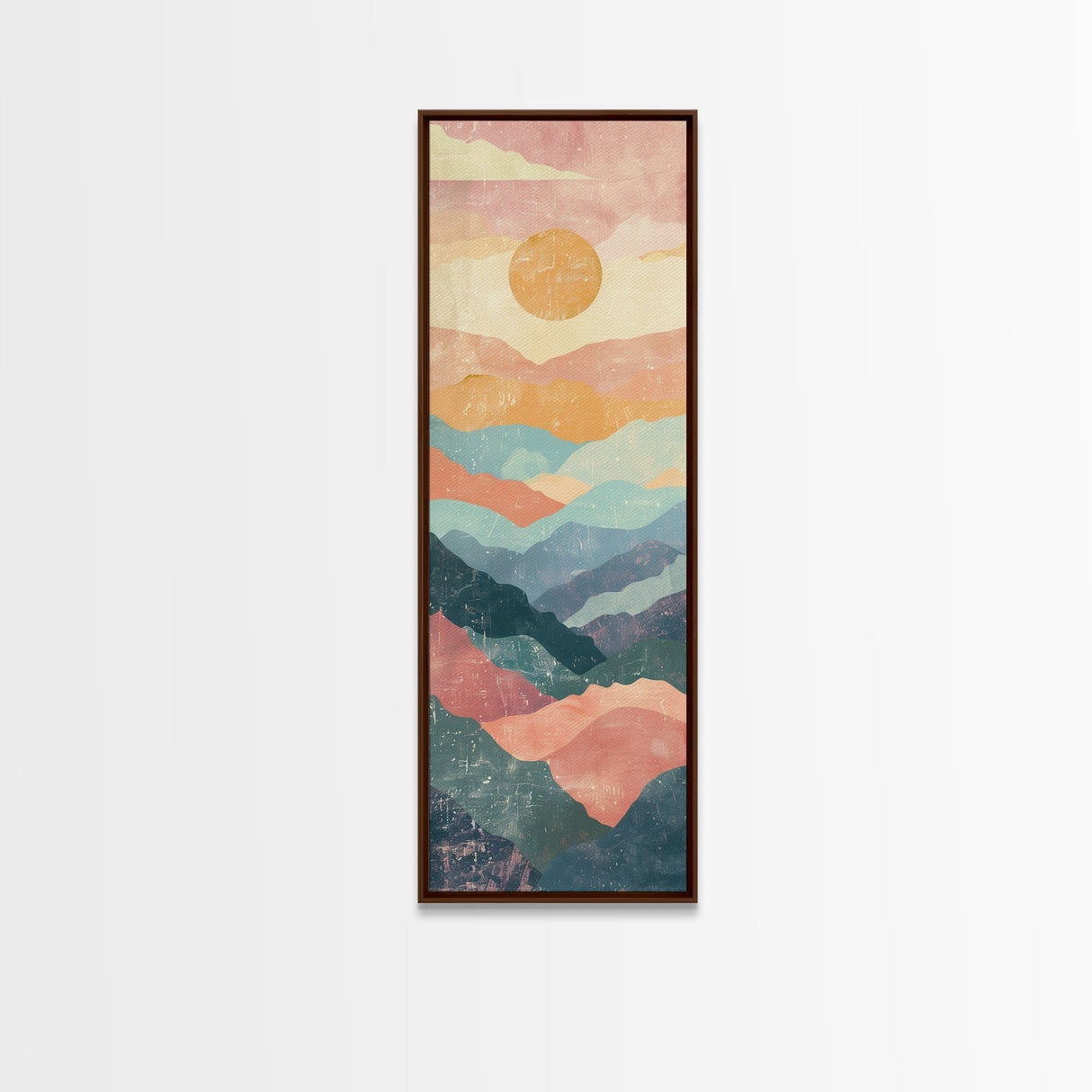 Abstract Sunset Over Rolling Hills, Japanese Art-Inspired Tall Framed Canvas Print for Wall Art