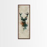 Stag Silhouette Japanese Style Tall Wall Art Skinny Framed Canvas Print Abstract Background