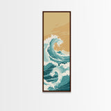 Majestic Ocean Wave In A Minimalist Style – Framed Canvas Print With Skinny Art And Tall Art Featuring Ukiyo-E Art And Japanese Style Art