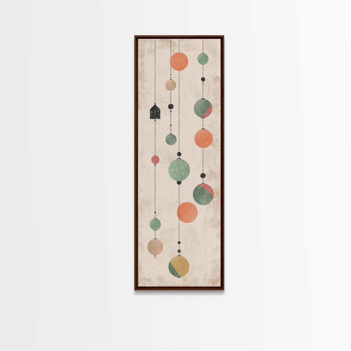 Abstract Hanging Lanterns On A Rustic Background – Framed Canvas Print With Skinny Art And Tall Art In Ukiyo-E Art And Japanese Style Art